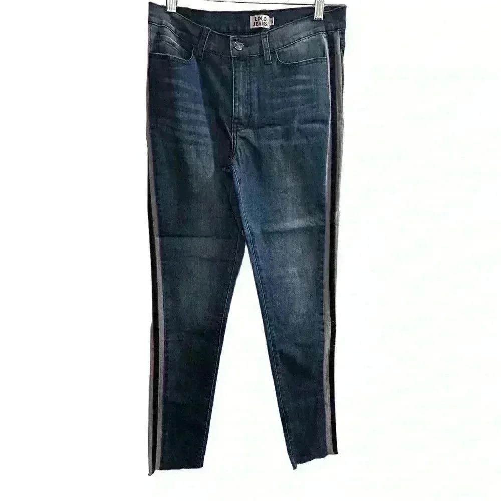 Lolo Women's Ankle Jeans Size 11 Blue Side Stripe‎ Stretch Denim - Picture 2 of 12